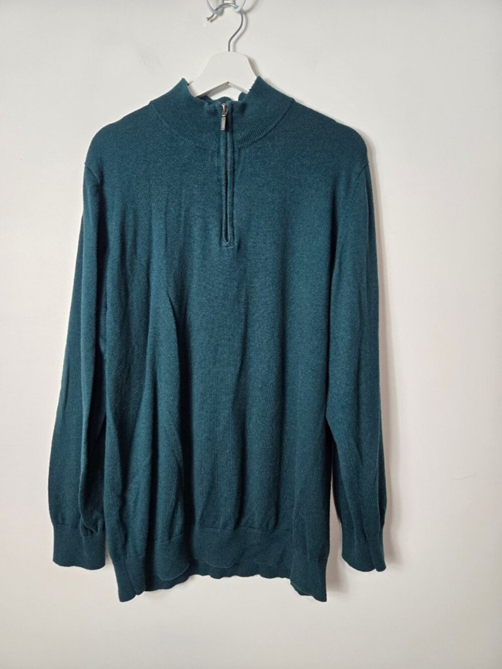 LL Bean Men'ss Size XL Tall Green Cotton Cashmere Quarter Zip Pullover Sweater